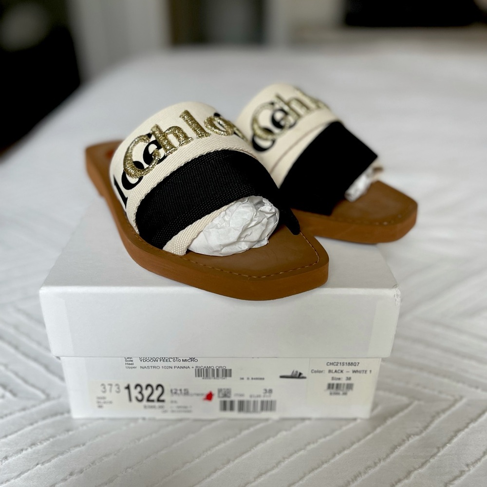 Chloe Woody Logo Flat Slide Sandal - BRAND NEW